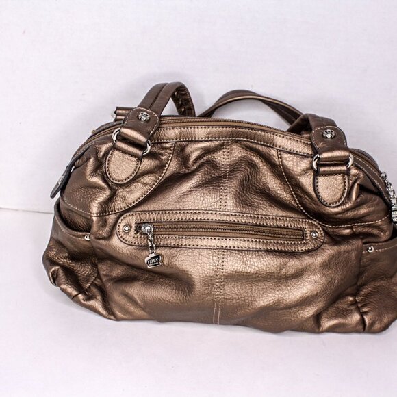 Kathy Van Zeeland Purse Top Handle Bag Vinyl Studded Rhinestones Brown - Picture 3 of 7